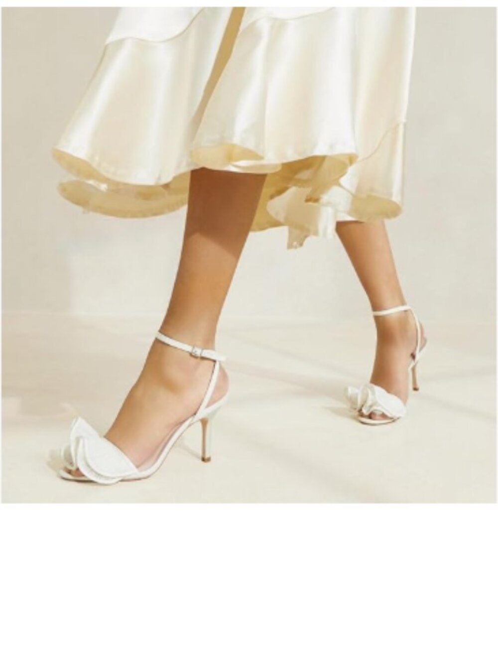 miss left White Open Toe Sandals Ankle Strap Bridal High Heels Mesh Ruffle Shoes